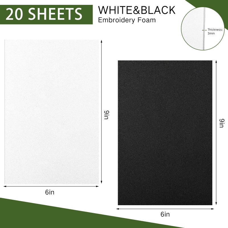 Innconee 20 Pcs 3mm Embroidery Foam 6 x 9 Inch EVA Foam Sheets for 3D Embroidery Arts and Crafts  DIY Projects  Hand Sewing  Quilting  Hats  Cosplay Costumes  Pillows(White  Black) - Image 2